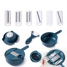 Vegetable Cutter Slicer With Basket Fruit Potato Chopper Carrot Vegetable Kitchen Tool - Blue - View 5