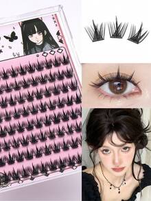 96片装假睫毛套装，CC卷翘，免胶设计，卡通风格化妆睫毛。完美契合动漫和时尚造型 - 初学者友好，持久耐用，轻盈易造型。可重复使用。睫毛簇，睫毛簇，单根睫毛，睫毛，假睫毛 - CC - 查看 1