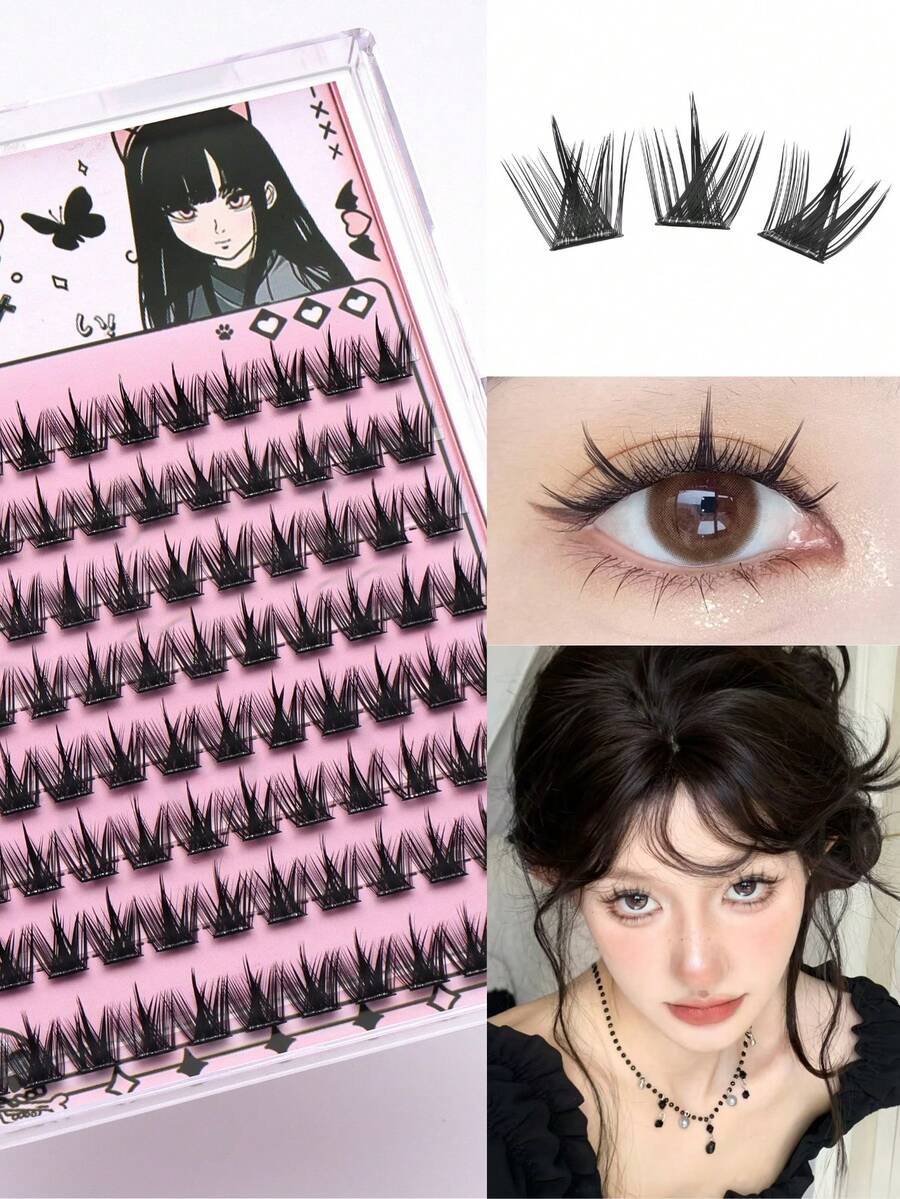 96片装假睫毛套装，CC卷翘，免胶设计，卡通风格化妆睫毛。完美契合动漫和时尚造型 - 初学者友好，持久耐用，轻盈易造型。可重复使用。睫毛簇，睫毛簇，单根睫毛，睫毛，假睫毛 - CC - 查看 1