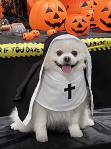 3 Sizes Pet Cat/Dog Nun Costume Clothing, Pets Halloween Costumes, Dogs, Cats Halloween Costumes, Cute Funny Sister Habit Dress Outfit , Halloween Costumes For Small Medium Large Pets, Cosplay Party Decorations Halloween Halloween Costumes