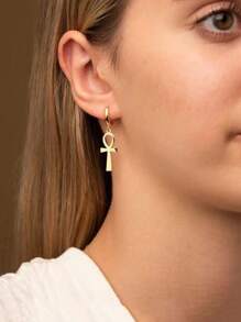 1 对 Ankh 耳环十字架耳环女士男士镀金生命之钥耳环埃及幸运护身符珠宝手工珠宝