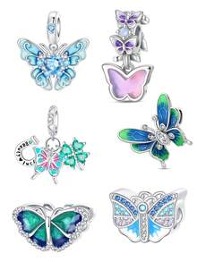1pc Elegant 925 Silver Plated Colorful Zirconia & Enamel Butterfly, Clover DIY Bracelet Beads, Suitable For Girls/Mothers For Daily Wear, Summer, Carnival, Date, Anniversary