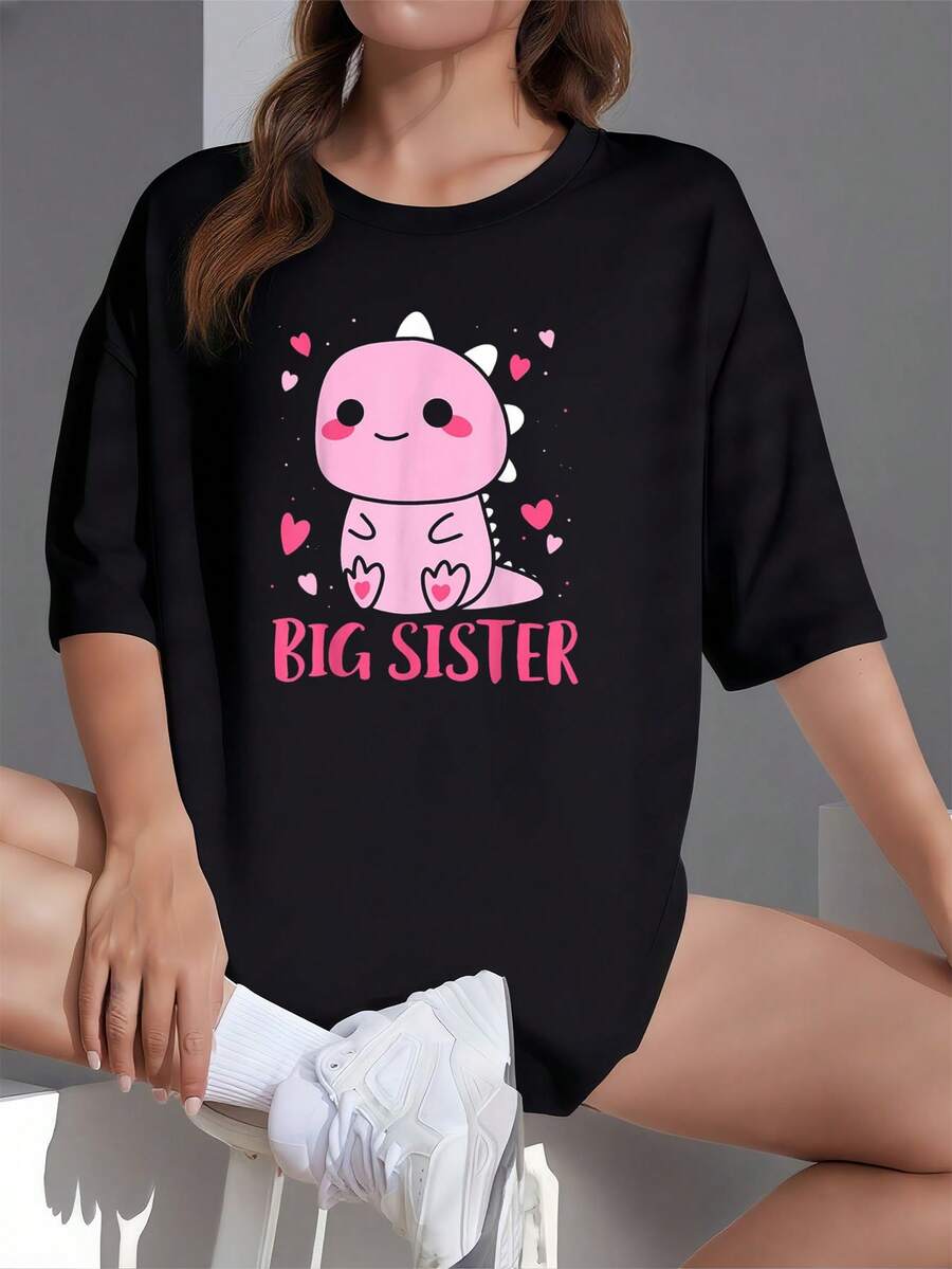 Dinosaur Shirt For Toddler Youth Teen Girls Big Sister Gift T-Shirt         Graphic Tees Ladies' Choice Women Crop Tops Summer Outfits For Women Summer Tops T-Shirt - Black - View 1