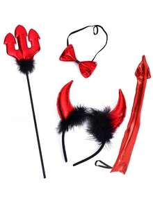 1/2/3/4pcs Christmas Animal Costume Props, Adult & Kids Cosplay Performance Devil Horn Headband, Trident Set Halloween - Multicolor - View 12