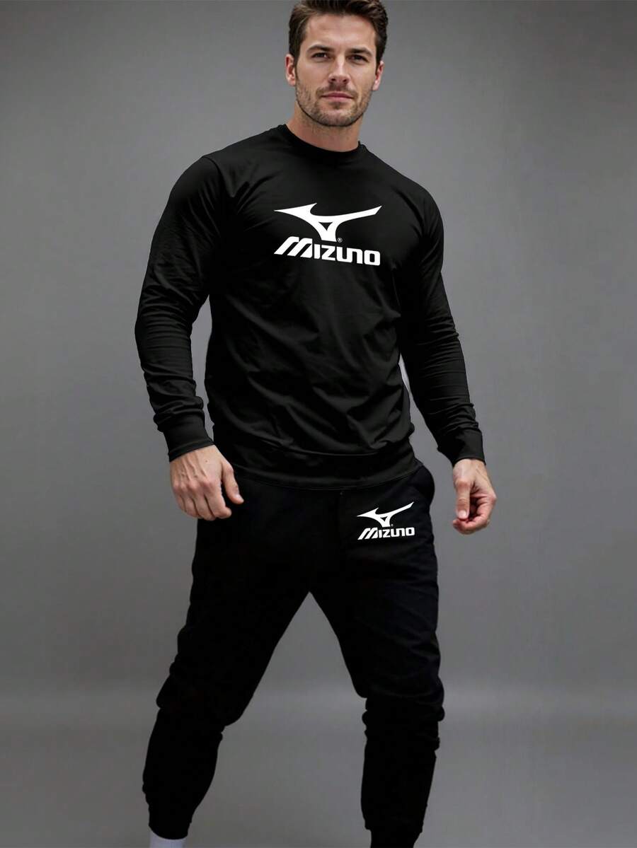 ROUND NECK CREW SWEATSHIRT + SPORTY SWEATSHIRT PANTS SET - màu đen - Xem 1