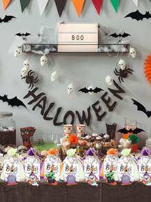 48 Stück/24 Stück Halloween Schlüsselanhänger Geschenkset, enthält 6 Stück Halloween Schlüsselanhänger, 6 Stück Dankeskarten, 6 Stück Organzabeutel und 6 Stück 40cm Leinenbeutel, mit Geist, schwarzer Katze, Fledermaus, Kürbis Mustern, geeignet für Halloween Party Gastgeschenke, Taschenanhänger, Spukhaus Dekorationen, Halloween Dekorationen