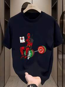 Deadpool Graphic T-Shirt - Unisex Summer Casual Wear, Cool & Breathable Short Sleeve Round Neck Tee For Men And Women, Perfect For Parties, Birthdays, And Daily Commute, Navy Blue With Deadpool Design - 黑色 - 查看 1