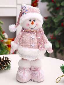 Joivida 新款粉色圣诞老人可伸缩格纹布娃娃，圣诞亮片粉色可伸缩人偶，酒店、酒吧和商场的圣诞装饰，圣诞主题活动和派对，家居装饰品，圣诞和新年礼物 - 粉色 - 查看 3