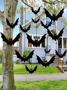 18pcs/ Halloween Hanging Bats Decorations Outdoor For Outside Tree Yard Porch Party Decor ,Halloween Autumn Bat Charm Red Yellow And Green Multiple Styles Suitable For Outdoor Indoor Horror Atmosphere Decoration Halloween Autumn Festival Party Decoration Supplies Home Decor Halloween Decor Room Decor