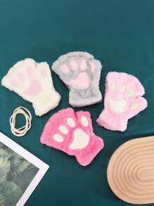 1 Pair Of Cat Paw Half Finger Gloves, Black, Brown, Gray Half Finger Gloves, Suitable For Winter Holiday Gifts, Unisex - Multicolor - View 6