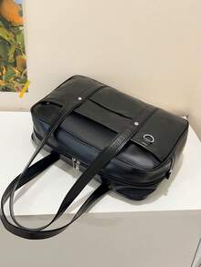 正式简约时尚 OL 托特包，女士 PU 皮革手提包，纯色个性化大容量单肩包，适合工作 - 黑色 - 查看 7