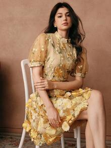 Savoree New Spring/Summer Women Urban Elegant Mesh Embroidered Jacquard Midi Dress, Suitable For Valentine's Day, Date Night, Vacation Outfits