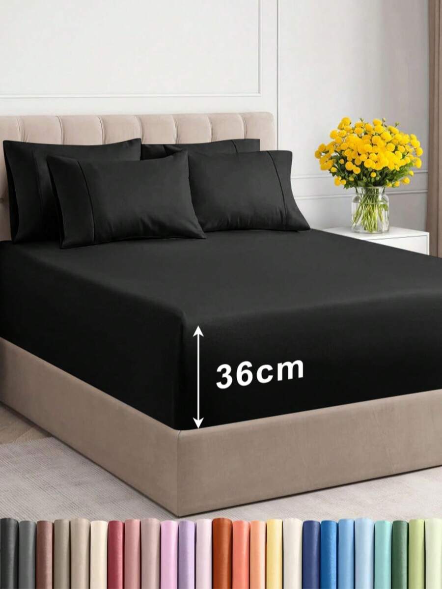 2000TC Egyptian Cotton Fitted Sheet Set - Breathable Bleach-Free,Soft Bed Sheet Set Hotel Quality Bedding Sheets - 黑色 - 查看 1