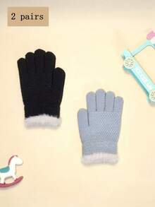 1 Par / 2 Pares de Guantes de Invierno Acolchados para Niños, Guantes de Punto Cálidos y a Prueba de Frío de Dedo Completo para Niños y Niños, Adecuados para Exteriores y Esquí, Apropiados para Niños de 3 a 12 Años - Peluche de color sólido - Ver 17