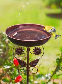 1 件复古户外鸟浴盆 - 坚固的铁质，带 5 爪底座，乡村风格花园装饰，易于安装以吸引鸟类 - 露台、庭院或野生动物花园喂食器，耐候叶子图案设计