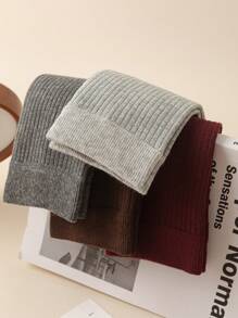 1/5/6 Pairs Women Socks, Encore Solid Color Ribbed Mid-Calf Socks, Simple & Versatile For Outdoor Casual Wear, Indoor Black & White Ladies Socks, Autumn/Winter