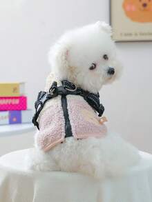 1 件宠物服装，狗/猫服装，小型犬幼犬可爱宠物服装，狗狗服装，小型犬秋冬保暖舒适羊毛拼布背带背心 - 粉色和白色 - 彩色 - 查看 3