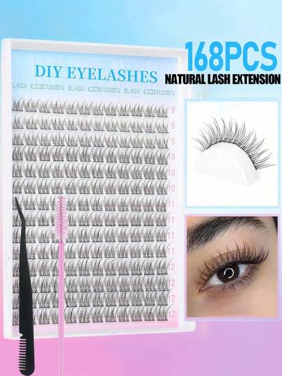 14 rangées/168 pièces Ensemble mixte de cils en vison imperméable, longueur mixte de 9-12 mm C/D naturel doux et bouclé. Cils DIY légers et moelleux, créent un maquillage naturel, conviennent aux activités quotidiennes et occasionnelles. Bouquets de cils, bouquets de cils, cils individuels, faux cils