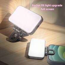 250mAh wiederaufladbare drehbare LED Selfie Licht, tragbare Mini Lampe für Handy, Computer Videokonferenzen, Geschenk geeignet für Selfies und Live-Streaming, Fotografie, tragbare Telefonbeleuchtung - Schwarz - Übersicht 3