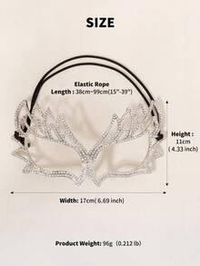 1件夸张时尚面具，镂空金属猫眼水钻半脸面具，圣诞节派对配饰 - 紅色 - 查看 6