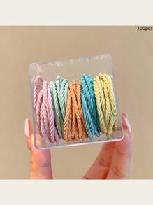 50个/罐 时尚高弹细发圈，简约基础款发圈，细罗纹发圈，小巧精致发饰，礼品，马尾辫发圈，发绳，橡皮筋，发绳头饰 - 彩色 - 查看 42