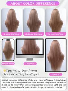 1. 合成耐热假发，带刘海，粉棕色长直发，由 28 英尺长的纤维制成，适合日常使用，天然人造假发 - 粉棕色 - 查看 6