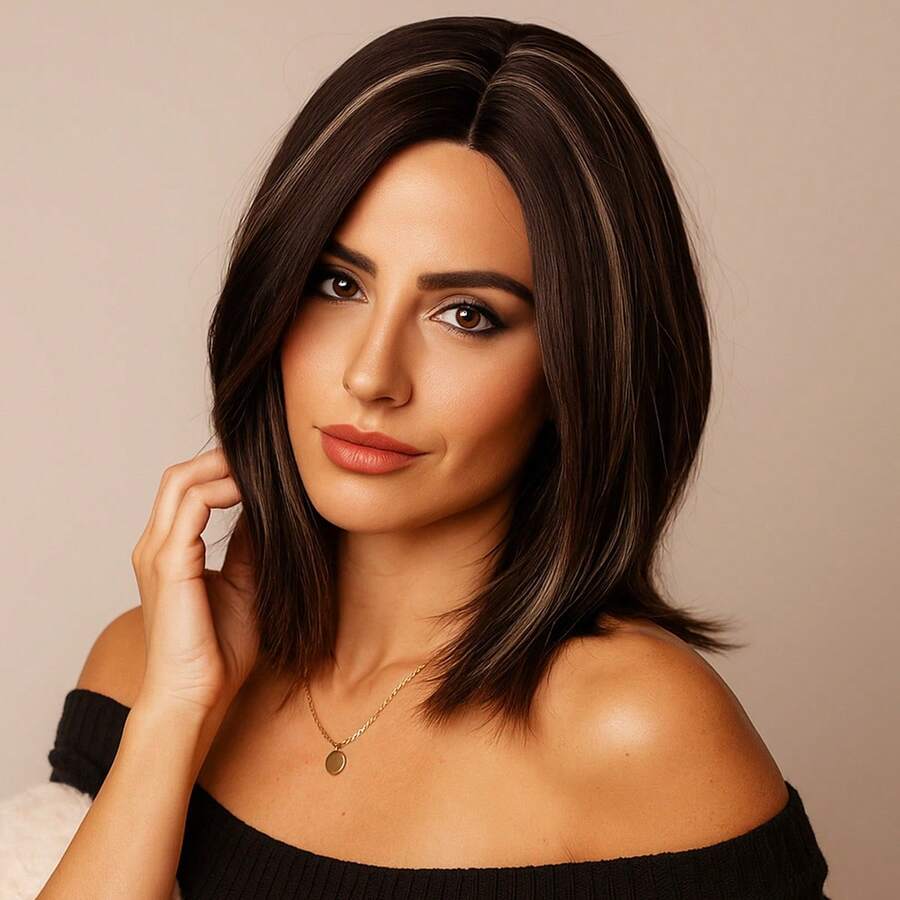 Women's Golden Brown Wig 16 In Layered Wig Synthetic Hair For Everyday - Piano Color - View 1