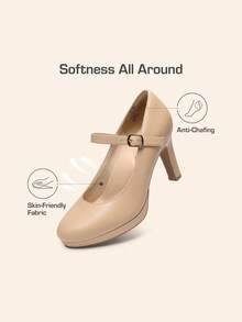 Women's High Heels Mary Jane Pumps Round Close Toe Elegant Classic Comfortable Low Platform Office Work Dress Shoes - Apricot - View 4