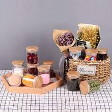 4-6-12pcs/Set Small Capacity Glass Jars With Lids, Glass Containers For Tea, Coffee, Sugar, Food Storage, Spice, Cookies, Kitchen Accessories, Airtight & Moisture-Proof Containers For Organized Kitchen Countertop And Pantry, Transparent Food Storage Containers With Wooden Lids