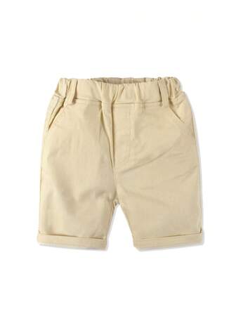 2024夏季新款純黃色男孩運動短褲，適用於年輕學童在校、旅遊、家居五分褲