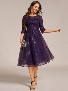 EVERPRETTY Elegant Sequin Dress, Suitable For Weddings, Parties, Galas, Graduation Ceremonies, Festivals, Mother Of The Bride Formal Occasions - Purple - View 2