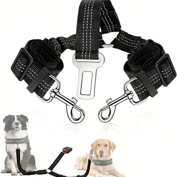 Adjustable Elastic Pet Dog Car Seat Belt With Dual Buckle, Shock Reflective, Dog Vehicle Leash