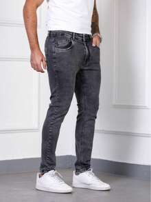 Calça Jeans Masculina Clement com Elastano  Todos  Verão    Ajuste Regular    Bolso  Zíper  Cordão - Cinza pedra - Visão 5