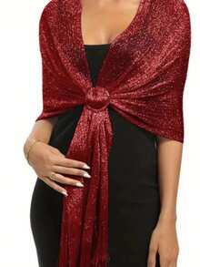 1 件金银线披肩肩环扁平围巾围脖新娘伴娘舞会婚礼晚礼服披肩 - YSY013B-銀色 - 查看 7