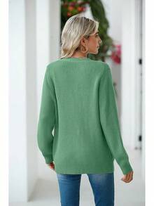 Women Chunky Knit Cardigan Sweater Long Sleeve Button Up Cardigan With Pocket Sweater Coat Fall And Winter, Fashionable Knitwear SLK8 - Xanh ngọc lục bảo - Xem 3