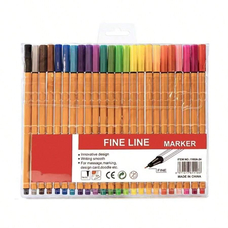 6/12/18/24pcs Fiber Liner Pens, Water-Based Fineliner Pens For Drawing, Coloring, Outlining - Multicolor - View 1