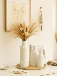 Minimalist Ribbed White Vases, 1/3pcs Decorative Faux Ceramic Look For Fall Home Decor, Modern Dried Flower Display, Great Gift For Living Room, Entryway, Dining Table Room Decor Flower Vase Glass Vase