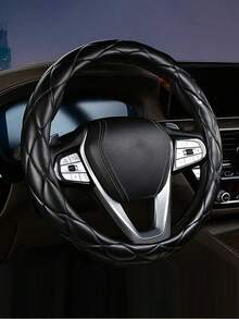 Nytt rattöverdrag i PU-läder med 3D-broderi för kvinnor, 14,5-15 tum, mjukt och bekvämt, utan innerring, passar alla fordon - En-Storlek - Visa 14