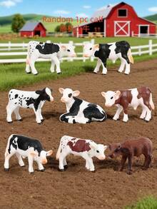 [12 件农场动物奶牛幼崽模型套装] 12 件教育农场动物模型套装 | PVC 微型玩具动物，玩具系列，包括奶牛、奶牛幼崽、水牛幼崽、斗牛、微型成年奶牛，适合 3-6 岁儿童，促进科学和认知发展，万圣节、圣诞节、宰牲节。 - 彩色 - 查看 2