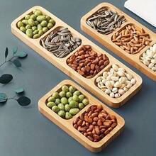 Bandeja de bambú para aperitivos de 1 pieza, bandeja para servir aperitivos, plato para aperitivos, ideal para pasteles, frutas, nueces y dulces. - 10*33 cm - Ver 8