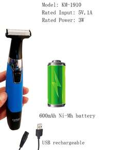 Kemei KM-1910 Washable Electric Shaver For Men Beard Face Sideburn Hair Trimmer USB Rechargeable Razor Painless Fast Remove Beard Clean Whole Family Home Use Eyebrow Hair Trimmer Blue Color Gift For Father - Màu xanh lam - Xem 3