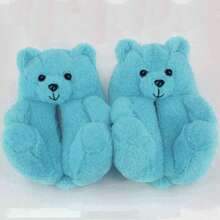 Fun And Cute Teddy Bear Warm Shoes Indoor Home Bear Shoes - 天藍 - 查看 1
