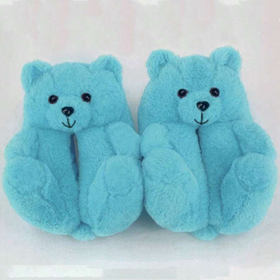 Fun And Cute Teddy Bear Warm Shoes Indoor Home Bear Shoes - 天藍 - 查看 1