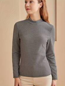 Women's Thermal Lined Autumn/Winter Sports Sweatshirt, Comfortable High Stretch Striped Slim Fit Base Layer Long Sleeve Top, Fashionable Outerwear