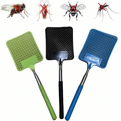 Telescopic Fly Swatters, 3 Pack Fly Swatter For Indoors Durable Plastic Flyswatter With Stainless Steel Telescopic Handle Ideal For Summer Home/Indoor/Outdoor/Classroom/Office (Mixed Color)