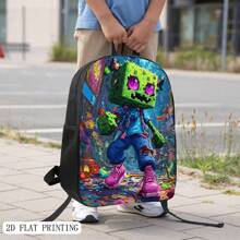 1pc Futuristic Pixel Art Backpack - Vibrant Urban Scene With Animated Character, Bold Colors, Adjustable Straps & Zipper Closure For School, College, Travel, Backpack For School, College Accessory, Playful Design, Durable Fabric, For Teenager - 如圖 - 查看 2