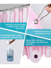 1pc EVA Transparent Shower Curtain, 3D Water Cube Embossed Asymmetrical Shape, Pink Transparent, Multiple Sizes, No Hooks - Pink - View 10