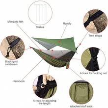 Camping Hammock With Rain Fly Tarp And Mosquito Net Portable Double Hammock Tent - màu xanh lá - Xem 7