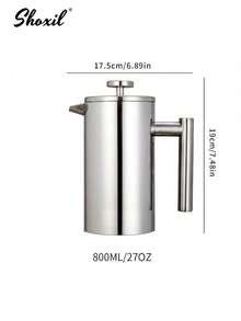 shoxil 1 件 304 不锈钢法压壶，双层手冲咖啡壶，泡茶壶，法压咖啡机，家庭和户外咖啡工具，适用于家庭、办公室、露营、旅行、下午茶 - 銀色 - 查看 10