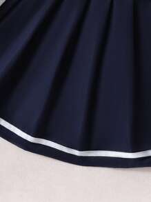 Set de 2 piezas: Sudadera de manga larga y falda plisada mini estilo colegial dulce para niñas, otoño - Azul Marino - Ver 8